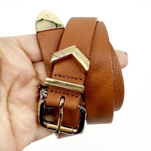 J.Crew Brown Leather Belt With Gold Accent and Buckle, size XS